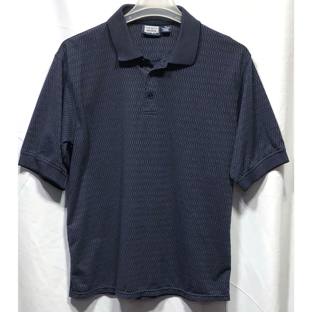 Premier Polo Shirt M Blue Geo 3 Button Short Sleeve Preppy Casual capsule